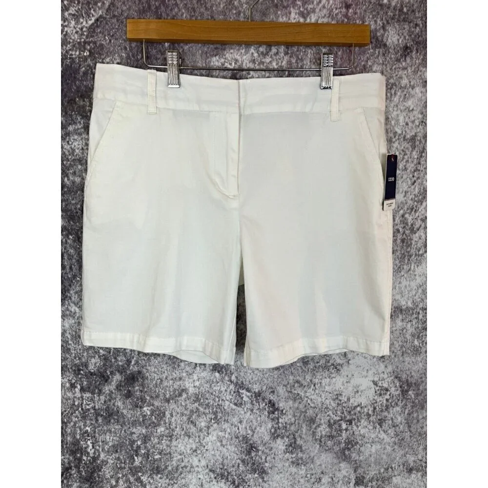 Izod Shorts Women's 10 White Chino‎ Bar Harbor Khaki Golf Preppy Stretch NEW